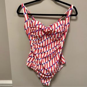 Romenza Targo Ivory Pink & Purple One Piece Swimsuit 🩱 Sz XL NWT